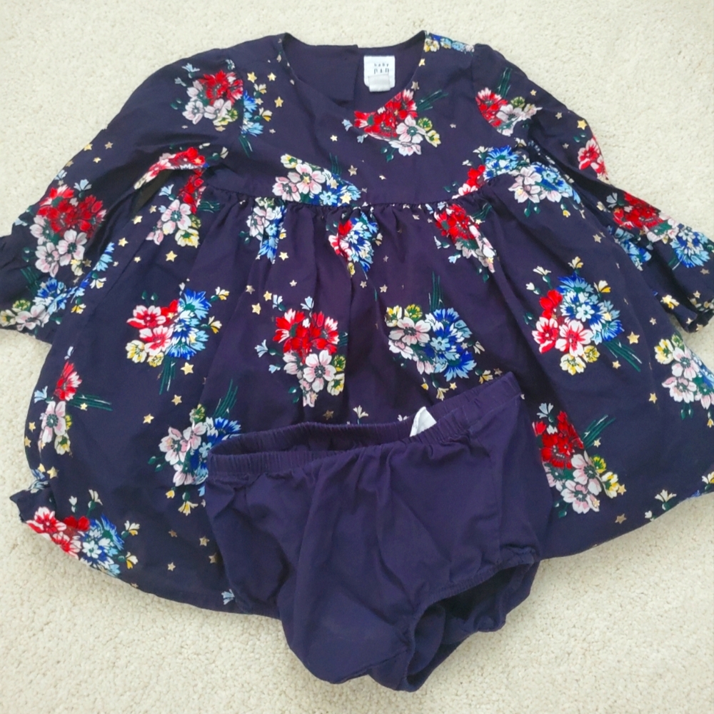 Baby Gap Girls Navy Floral Ruffle Sleeve Dress and Bloomers sz6-12